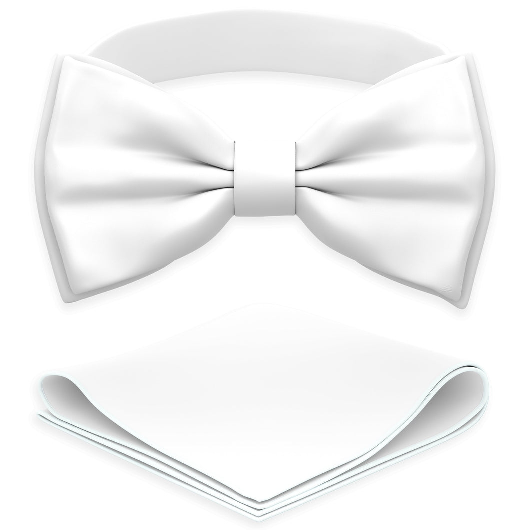 White Bow Tie with Handkerchief Set for Men and Kids by Adam Young