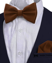 Brown Bow Tie with Handkerchief Set for Men and Kids by Adam Young