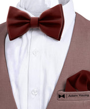 Burgundy Bow Tie with Handkerchief Set for Men and Kids by Adam Young