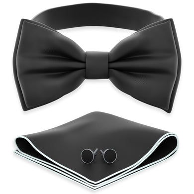 Black Bow Tie with Handkerchief & Cufflinks Set by Adam Young