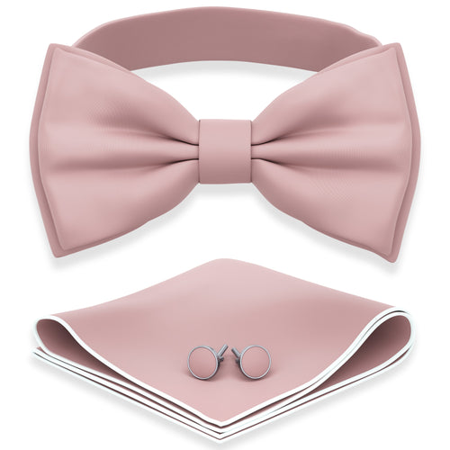 Blush Pink Bow Tie with Handkerchief & Cufflinks Set by Adam Young