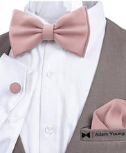 Blush Pink Bow Tie with Handkerchief & Cufflinks Set by Adam Young