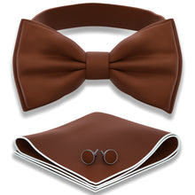 Brown Bow Tie with Handkerchief & Cufflinks Set by Adam Young