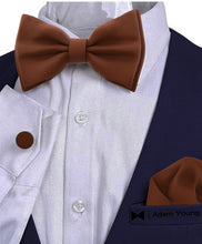 Brown Bow Tie with Handkerchief & Cufflinks Set by Adam Young