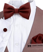 Burgundy Bow Tie with Handkerchief & Cufflinks Set by Adam Young