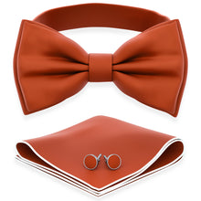 Burnt Orange Bow Tie with Handkerchief & Cufflinks Set by Adam Young