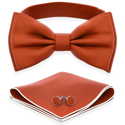 Burnt Orange Bow Tie with Handkerchief & Cufflinks Set by Adam Young