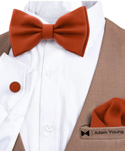 Burnt Orange Bow Tie with Handkerchief & Cufflinks Set by Adam Young