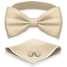 Champagne Bow Tie with Handkerchief & Cufflinks Set by Adam Young