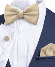 Champagne Bow Tie with Handkerchief & Cufflinks Set by Adam Young