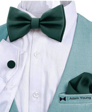 Dark Green Bow Tie with Handkerchief & Cufflinks Set by Adam Young