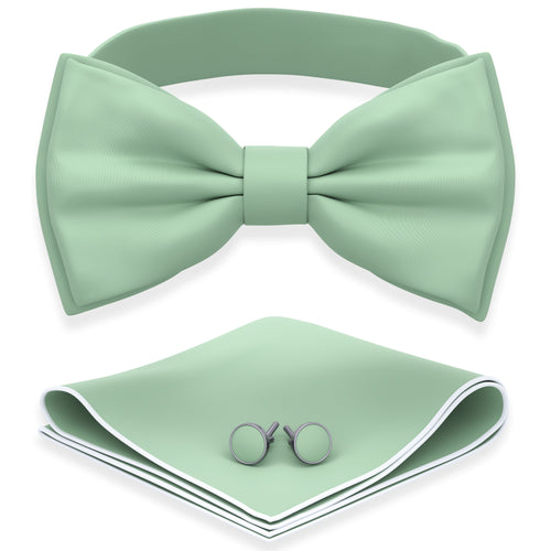 Deep Sage Bow Tie with Handkerchief & Cufflinks Set by Adam Young