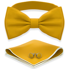 Gold Bow Tie with Handkerchief & Cufflinks Set by Adam Young