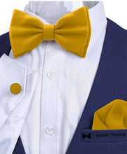 Gold Bow Tie with Handkerchief & Cufflinks Set by Adam Young