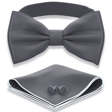 Grey Fog Bow Tie with Handkerchief & Cufflinks Set by Adam Young