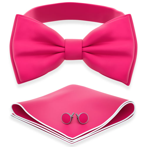 Hot Pink Bow Tie with Handkerchief & Cufflinks Set by Adam Young