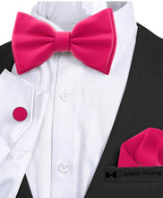 Hot Pink Bow Tie with Handkerchief & Cufflinks Set by Adam Young