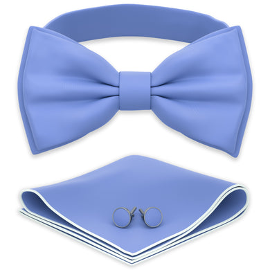 Light Blue Bow Tie with Handkerchief & Cufflinks Set by Adam Young
