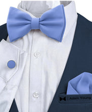 Light Blue Bow Tie with Handkerchief & Cufflinks Set by Adam Young