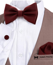 Maroon Red Bow Tie with Handkerchief & Cufflinks Set by Adam Young