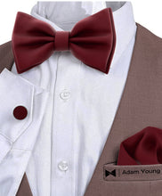 Merlot Red Bow Tie with Handkerchief & Cufflinks Set by Adam Young