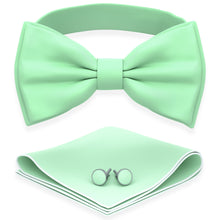 Mint Bow Tie with Handkerchief & Cufflinks Set by Adam Young