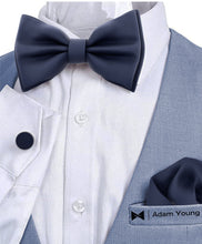 Navy Blue Bow Tie with Handkerchief & Cufflinks Set by Adam Young