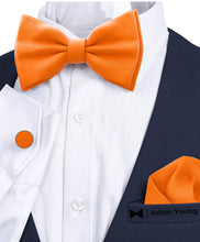 Orange Bow Tie with Handkerchief & Cufflinks Set by Adam Young