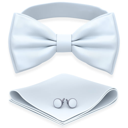 Pastel Blue Bow Tie with Handkerchief & Cufflinks Set by Adam Young