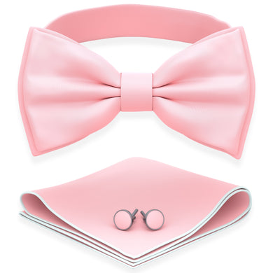 Pink Bow Tie with Handkerchief & Cufflinks Set by Adam Young