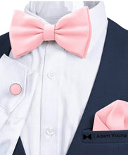 Pink Bow Tie with Handkerchief & Cufflinks Set by Adam Young