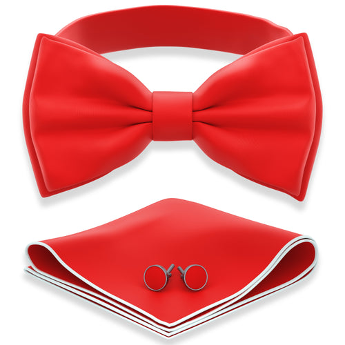 Red Bow Tie with Handkerchief & Cufflinks Set by Adam Young