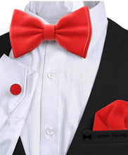 Red Bow Tie with Handkerchief & Cufflinks Set by Adam Young