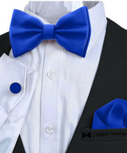 Royal Blue Bow Tie with Handkerchief & Cufflinks Set by Adam Young