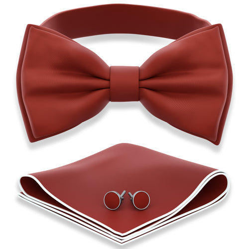 Rust Bow Tie with Handkerchief & Cufflinks Set by Adam Young