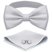 Silver Grey Bow Tie with Handkerchief & Cufflinks Set by Adam Young