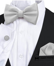 Silver Grey Bow Tie with Handkerchief & Cufflinks Set by Adam Young