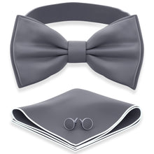 Slate Grey Bow Tie with Handkerchief & Cufflinks Set by Adam Young