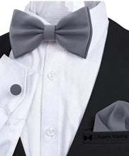 Slate Grey Bow Tie with Handkerchief & Cufflinks Set by Adam Young