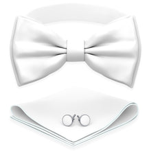 White Bow Tie with Handkerchief & Cufflinks Set by Adam Young