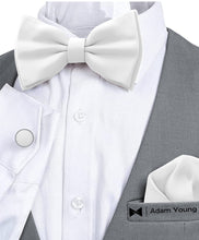 White Bow Tie with Handkerchief & Cufflinks Set by Adam Young