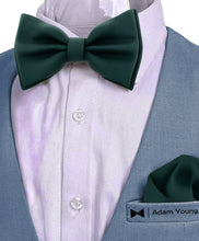 Dark Green Bow Tie with Handkerchief Set for Men and Kids by Adam Young