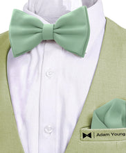 Deep Sage Bow Tie with Handkerchief Set for Men and Kids by Adam Young