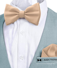 Dune Beige Bow Tie with Handkerchief Set for Men and Kids by Adam Young