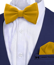 Gold Bow Tie with Handkerchief Set for Men and Kids by Adam Young