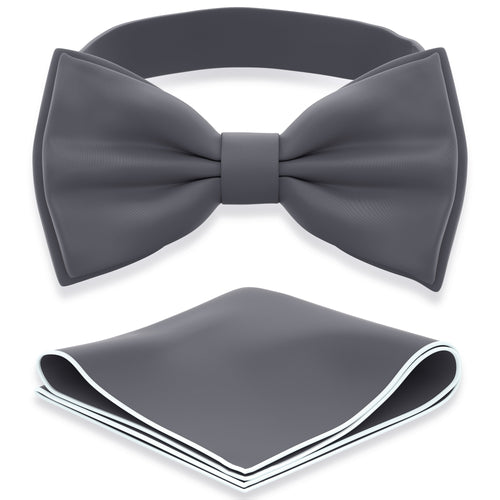 Grey Fog Bow Tie with Handkerchief Set for Men and Kids by Adam Young