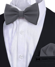 Grey Fog Bow Tie with Handkerchief Set for Men and Kids by Adam Young