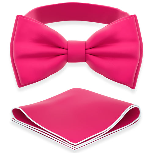 Hot Pink Bow Tie with Handkerchief Set for Men and Kids by Adam Young