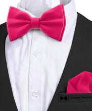 Hot Pink Bow Tie with Handkerchief Set for Men and Kids by Adam Young