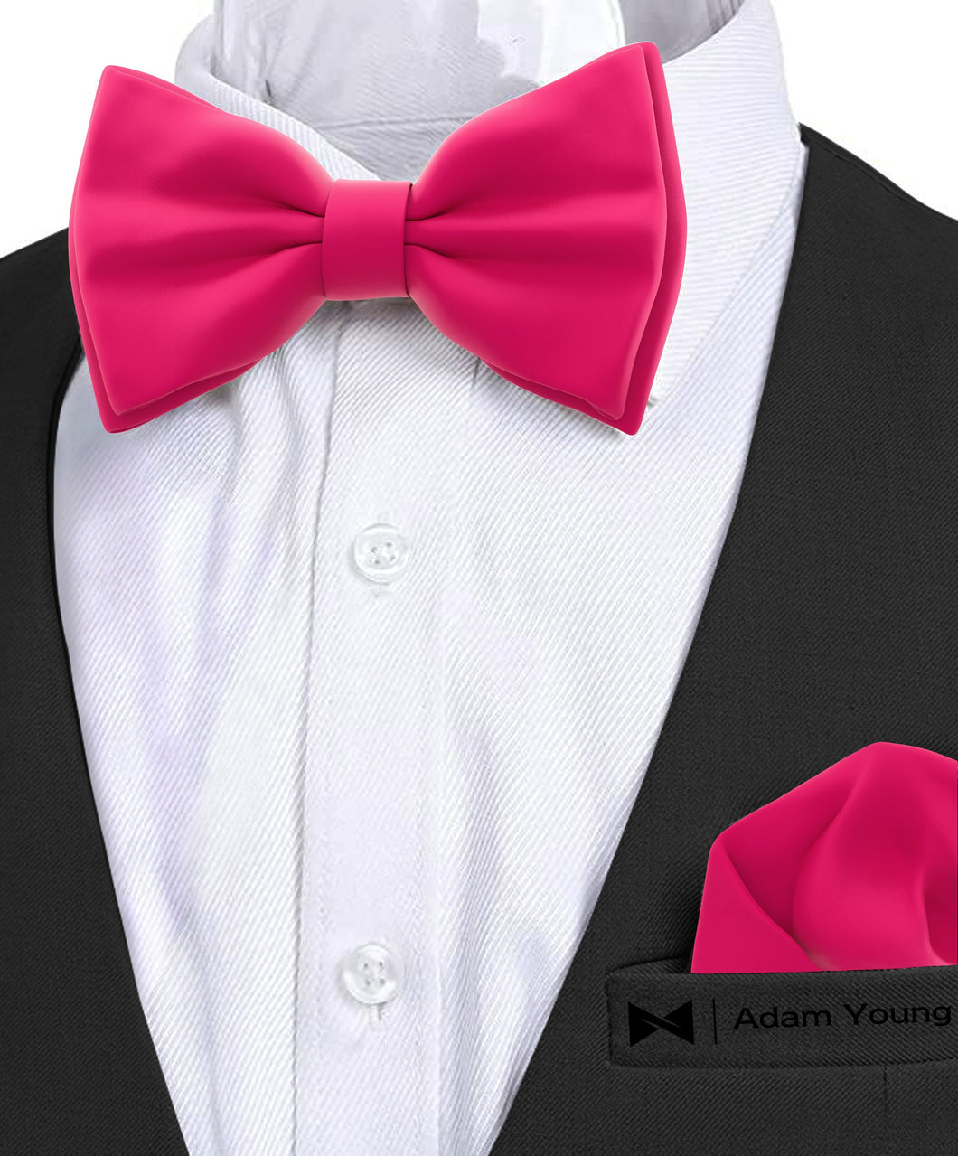 Hot Pink Bow Tie with Handkerchief Set for Men and Kids by Adam Young Adam Young TM Hot Pink Bow Tie with Handkerchief Set for Men and Kids by Adam Young Adam Young TM